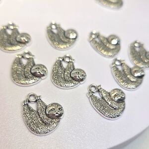 Silver Sloth Charms for Crafts 10 Charms.